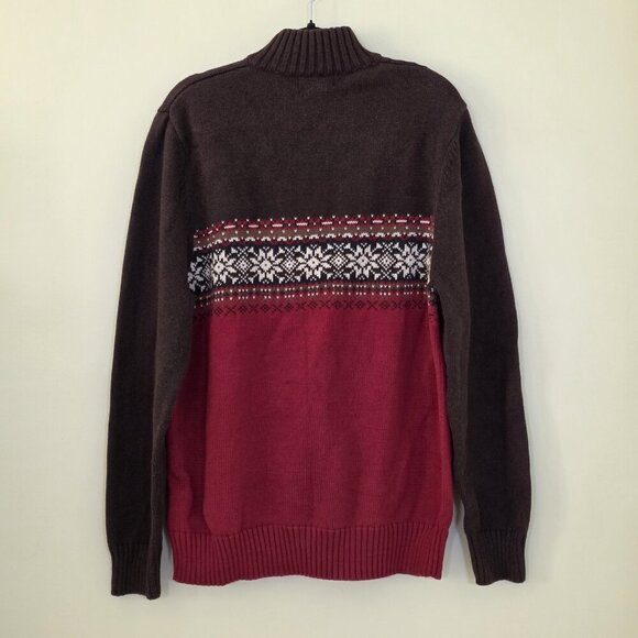Eddie Bauer Sweater Mens L Tall Multi Fair Isle LS 1/4 Zip Mock Cotton Cottage - Picture 2 of 14